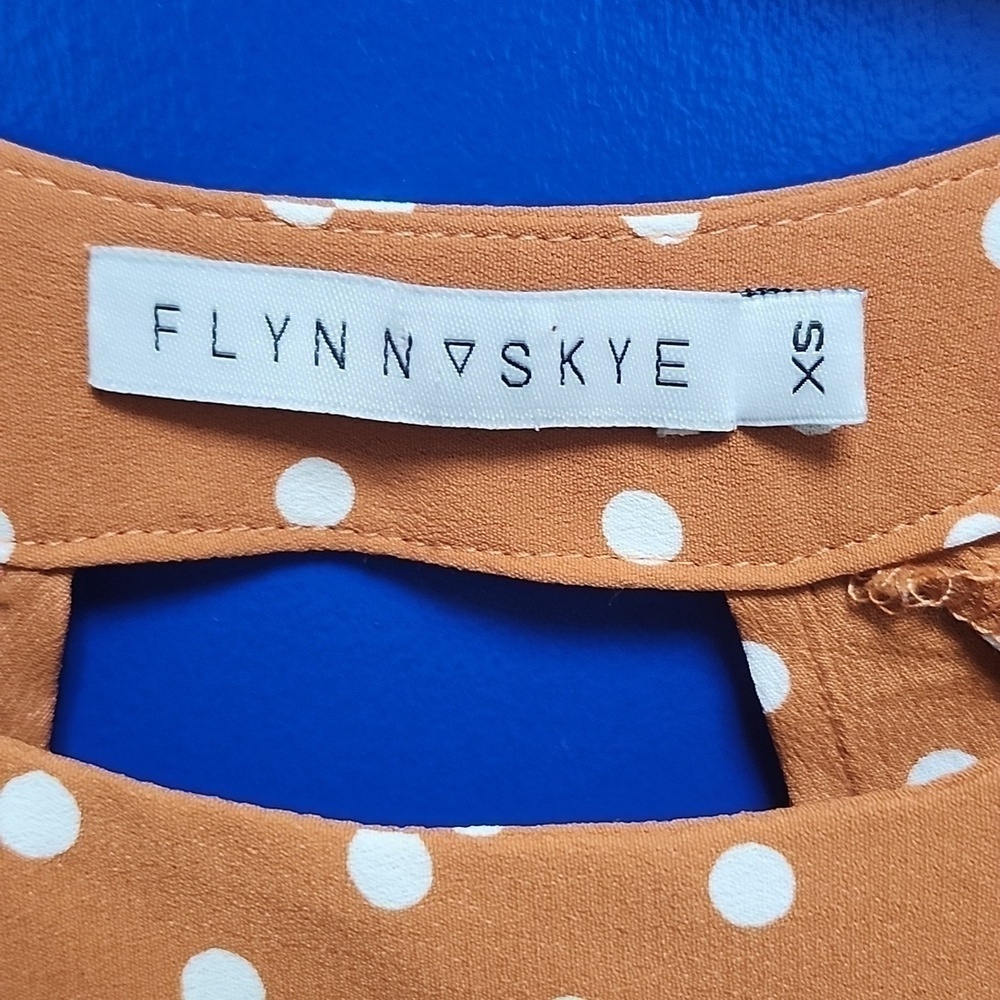 Flynn Skye Golden Polka Dot Open Back Bell Sleeve Tie Back Mini Dress XSMALL - Picture 8 of 12